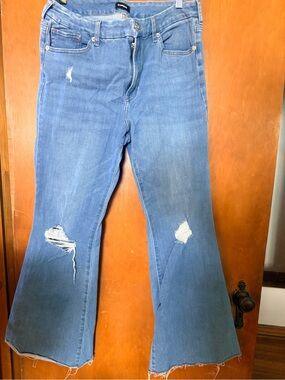 Express Blue Distressed Flare Jeans